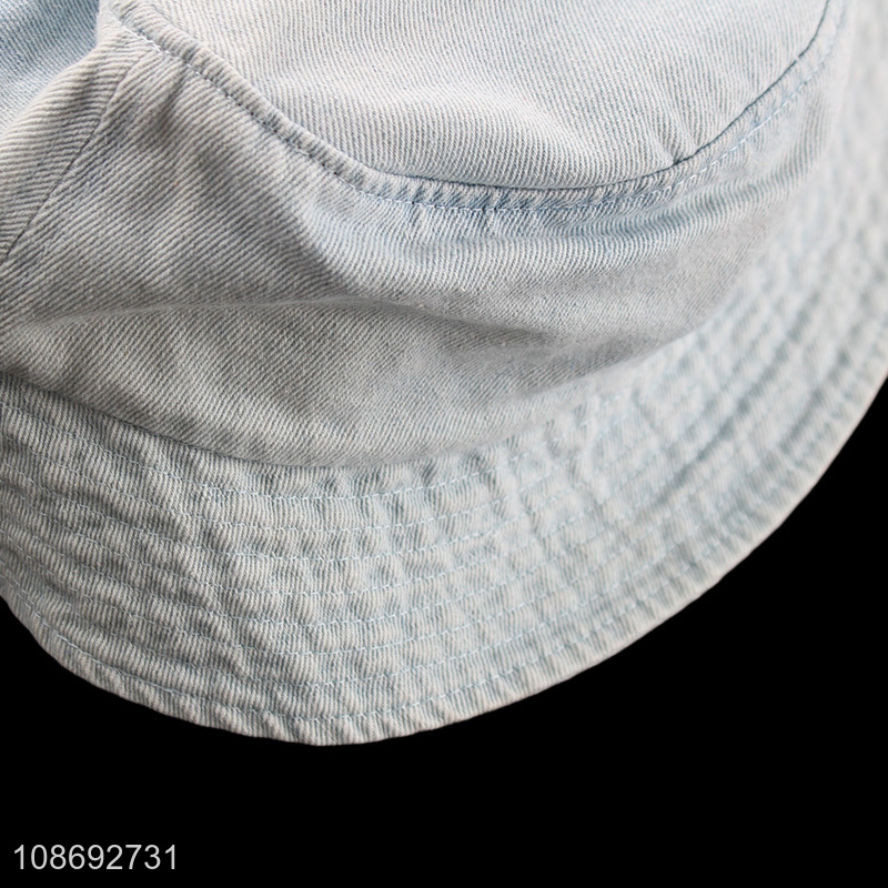 Wholesale unisex washed bucket hat denim cotton fisherman hat