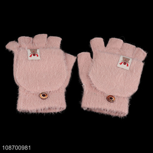 Popular products pink girls half finger winter gloves polyester gloves for sale