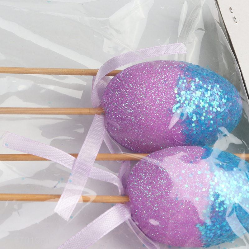 Hot selling 5pcs glitter foam Easter egg picks decorative sticks