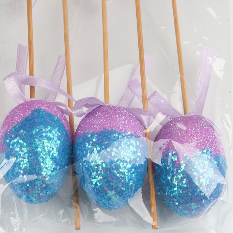 Hot selling 5pcs glitter foam Easter egg picks decorative sticks