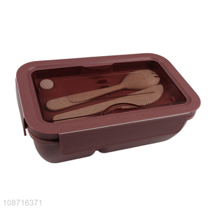 Wholesale 2-compartment wheat straw meal pre lunch box with spoon & fork