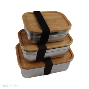 Wholesale plastic free bamboo lid stainless steel bento lunch box for travel