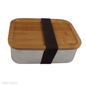 Good quality 304 stainless steel lunch box food container with bamboo lid