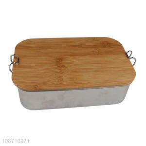 Hot selling 304 stainless steel bento box metal lunch box with bamboo lid
