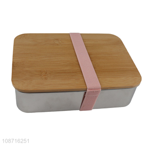 Wholesale 304 stainless steel meal pre lunch box with bamboo lid for adults