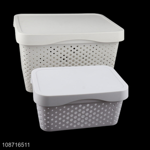 Popular products household plastic hollow storage basket with lid