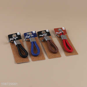 Good quality braided pu leather key ring car key chain business gift