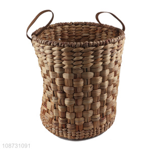 Wholesale multi-function round water hyacinth storage basket for sundries toys