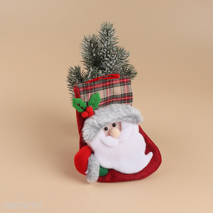 Wholesale 3D soft plush fabric Christmas stocking bag with santa claus