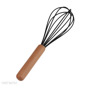 Good quality wooden handle nylon egg whisk manual balloon wire whisk