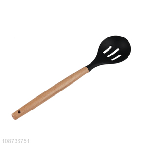 Factory supply wooden handle nylon slotted spoon kitchen cooking spoon