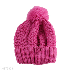 Good quality winter fleece lined knitted beanie hat with pompom