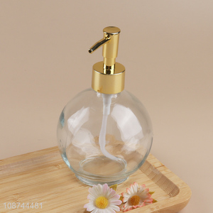 Factory price clear round glass liquid soap dispenser bottle for bathroom accessories