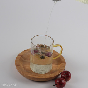 Hot selling glass drinkware ribbed glass coffee mug with handle
