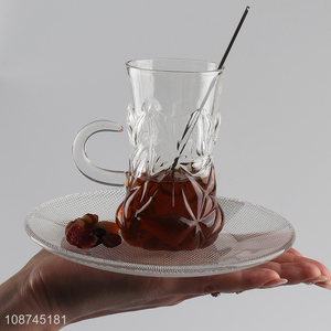 New product clear embossed glass tea cup coffee mug drinking glass