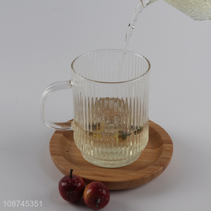 Hot selling ribbed glass tea cup glass water cup for iced coffee