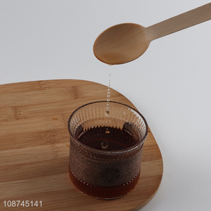 New product embossed glass coffee water mugs with wooden cup sleeve