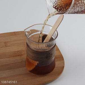 Online wholesale heat-resistant glass coffee cup with wooden cup sleeve