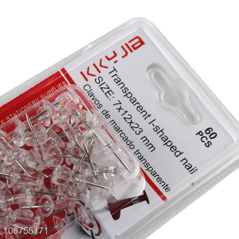 Yiwu market 60pcs transparent I-shaped nail pushpin set