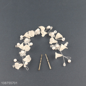 Wholesale bride wedding hair vine pearl flower hair accessories for women