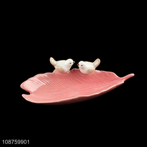 Low price leaves shaped ceramic dessert fruit snack plate for sale