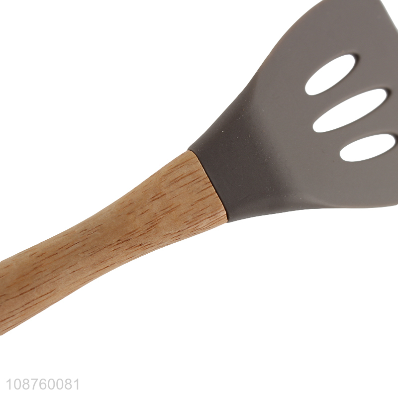 New style silicone cooking slotted spatula with wooden handle