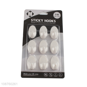 Best selling 9pcs white sticky hook for hanging kitchenware