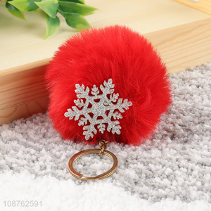Good quality Christmas pompom keychain artificial fur ball key chain