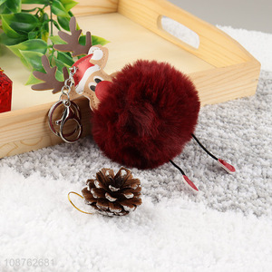 Hot selling soft fluffy Christmas pompom key chain Christmas gift