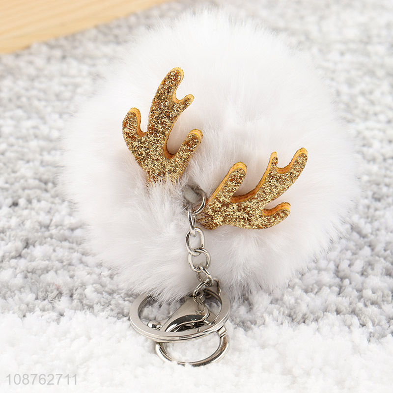 New product cute Christmas pompom key chain faux fur ball keyring