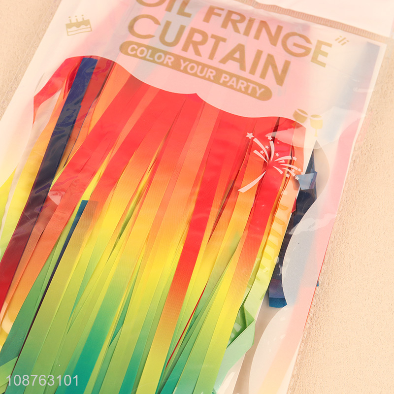 Yiwu market rainbow color party backdrop party foil fringe curtain