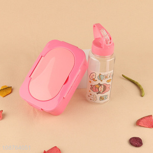 Factory supply plastic pink lunch box and water bottle set for kids