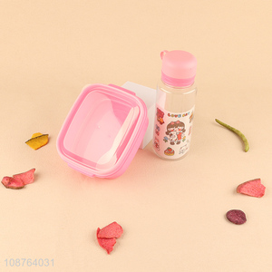Best selling plastic pink girls lunch box and water bottle set