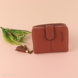 Good quality pu leather wallet card holder with tassel