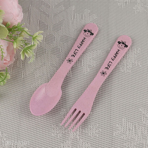 Hot selling wheat <em>straw</em> spoon and fork set for kids
