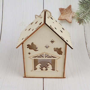 New arrival led light wooden Christmas house for decoration