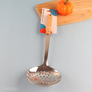 China imports wood handle stainless steel slotted ladle
