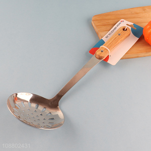 Hot product wood handle stainless steel slotted ladle