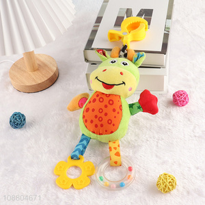 High quality hanging soft plush rattle musical toy for babies