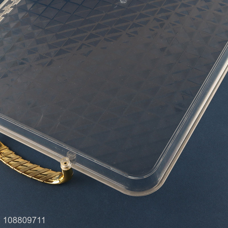New product clear plastic food serving tray with gold handles