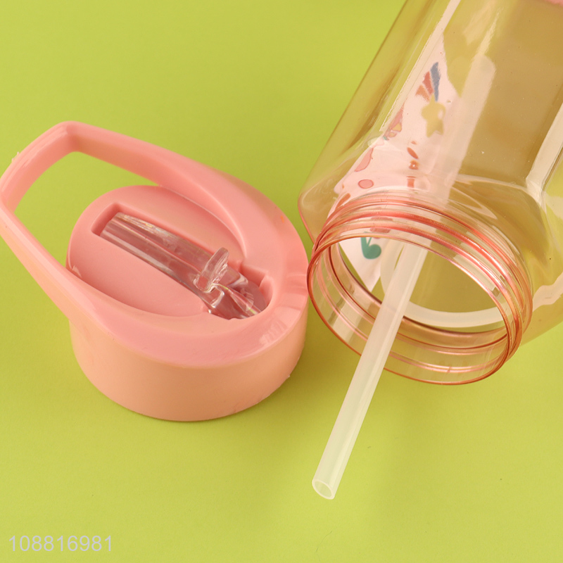 Good quality plastic water bottle with flip straw & stickers