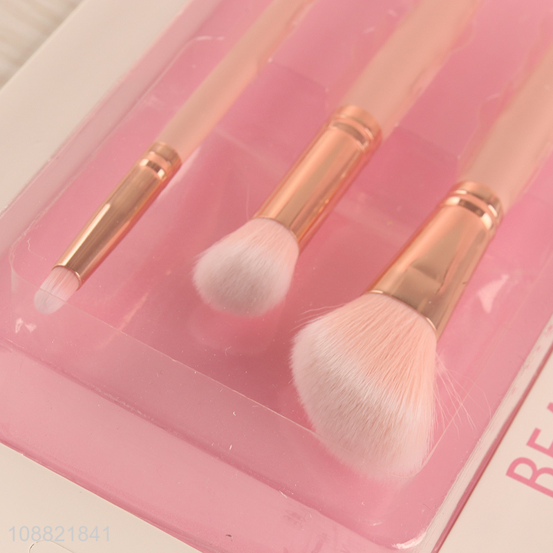 Low price pink 3pcs makeup brush makeup tool with wooden handle