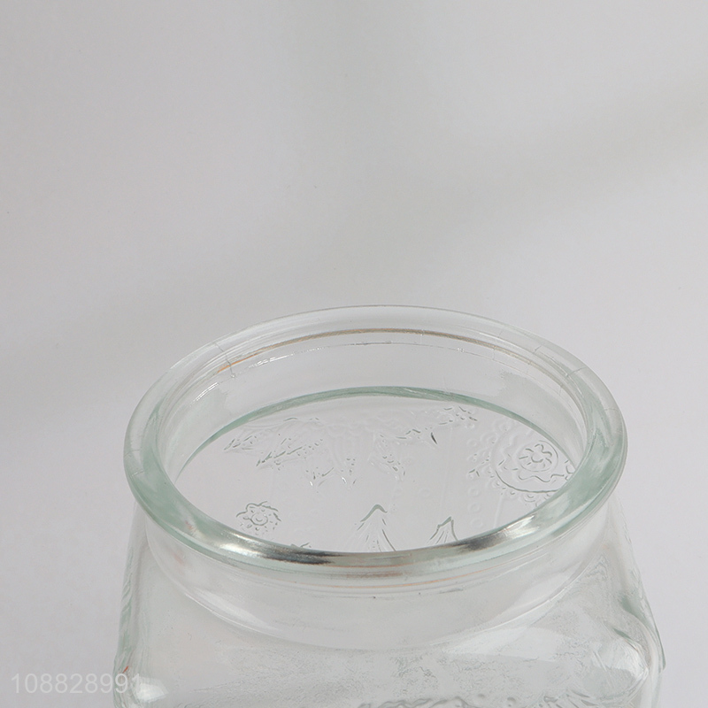 Hot selling clear embossed glass storage jar kitchen food container