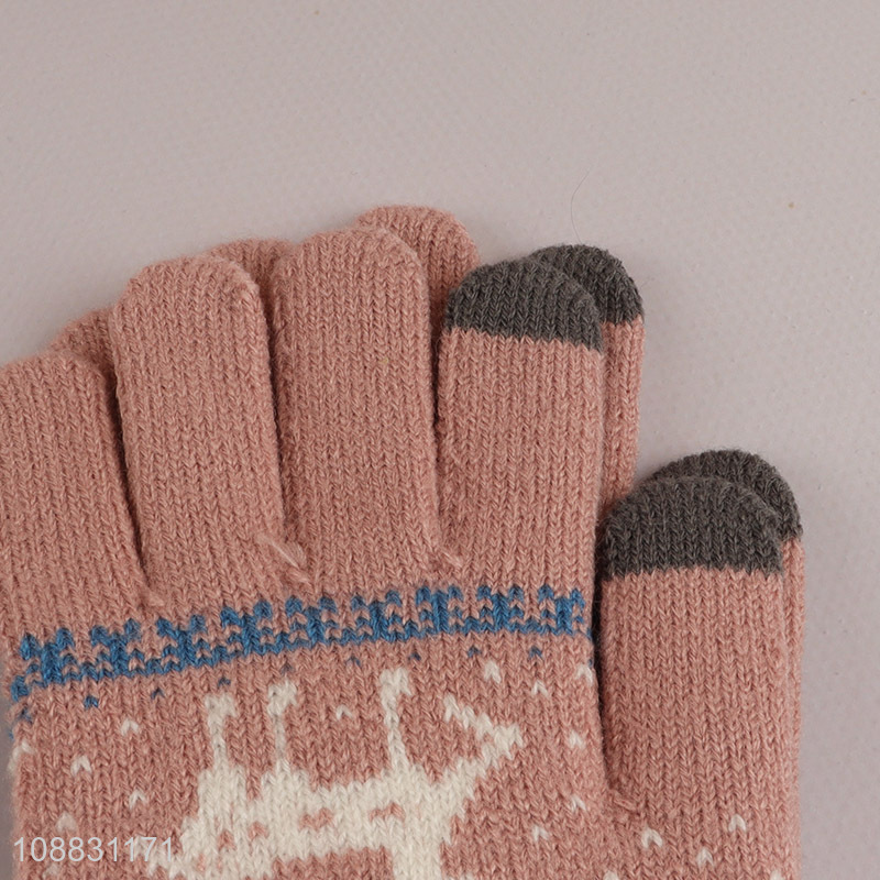Good quality women winter gloves jacquard knit touchscreen gloves