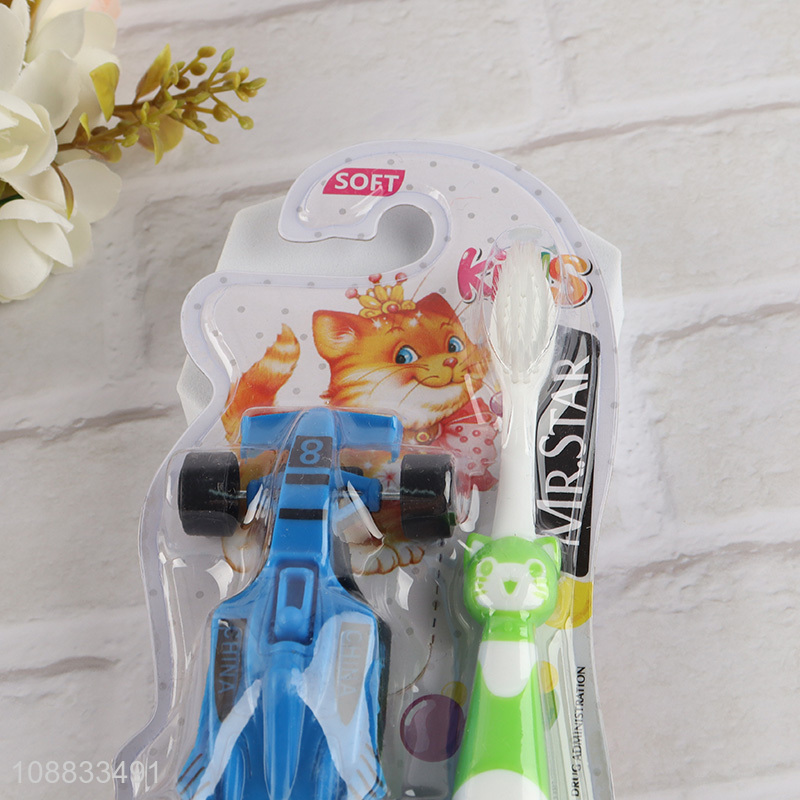 China supplier cartoon children soft toothbrush with toy car