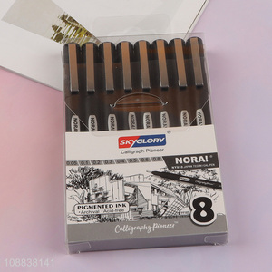 Wholesale 8pcs black ink fine tip markers art pens for drawing