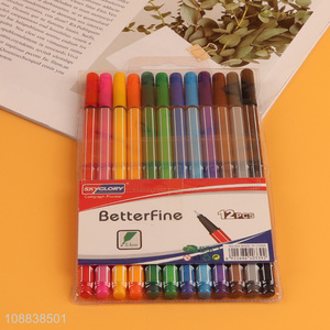 Hot Selling 12 Colors Fine Tip Markers for Kids Coloring