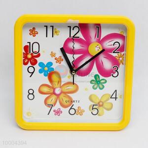 Square Wall Clock With Yellow Border