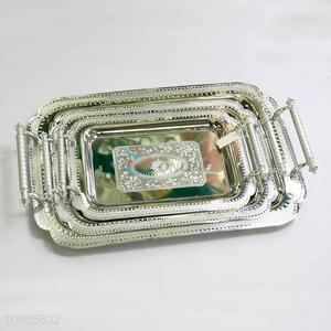 New Arrival Silvery Large Iron Trays Set of 3Pcs