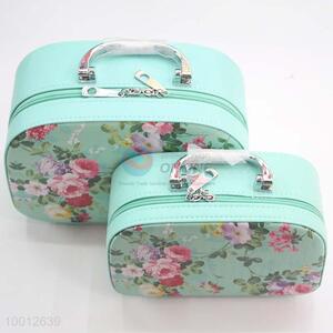 Korean Flower Print Mint Green Women Cosmetic Box Toiletry Storage